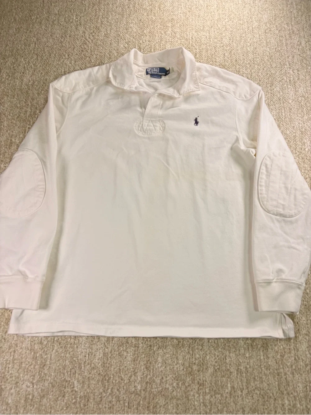Vintage 90s Polo Ralph Lauren White Rugby Shirt w/ Elbow Patches